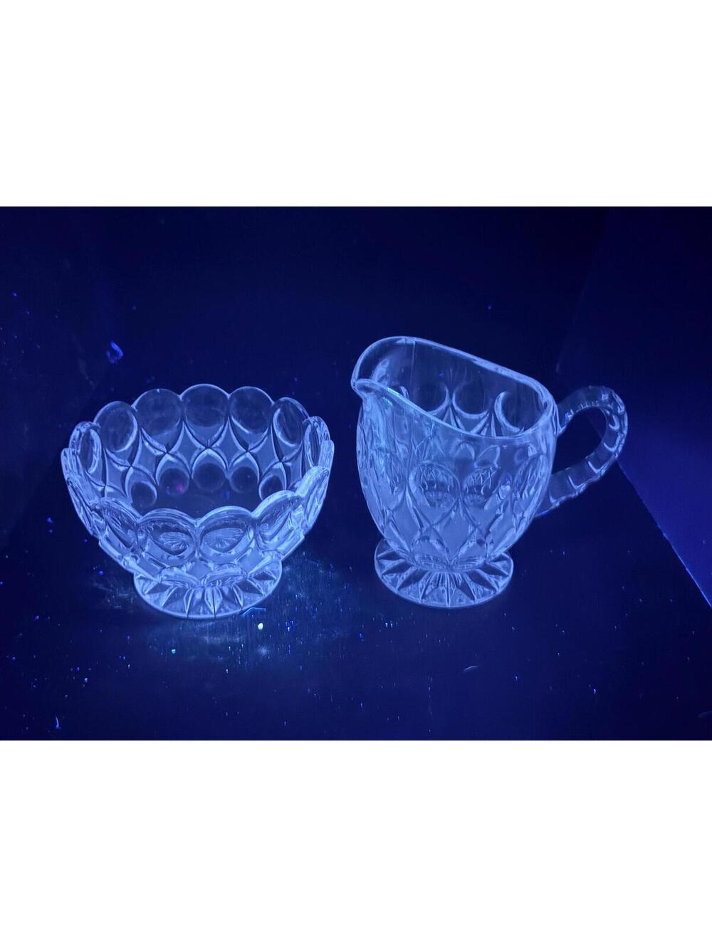 Nachtmann "Anglia" Crystal Creamer & Open Sugar Bowl Set – UV Reactive 365nm